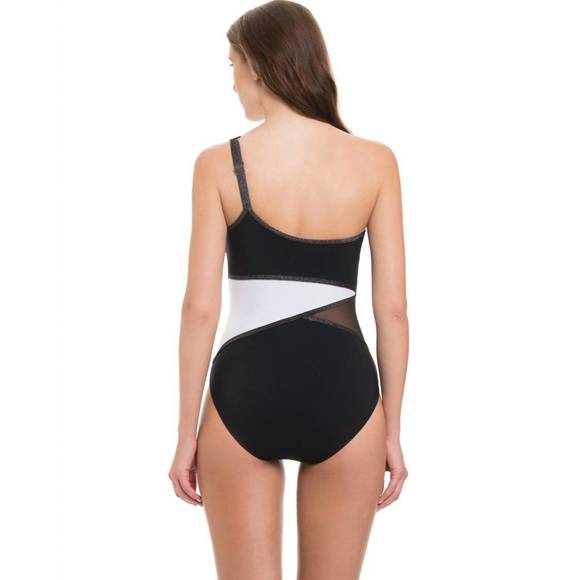 NEW PROFILE BY GOTTEX one shoulder mesh inset one piece swimsuit in pro stargaze - Picture 2 of 2